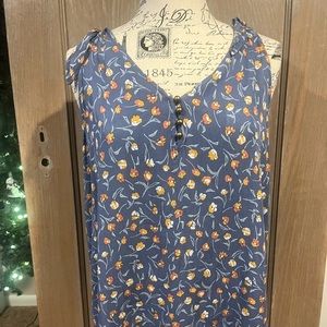 Women’s blue and floral Ana deep V shoulder tie  tank top